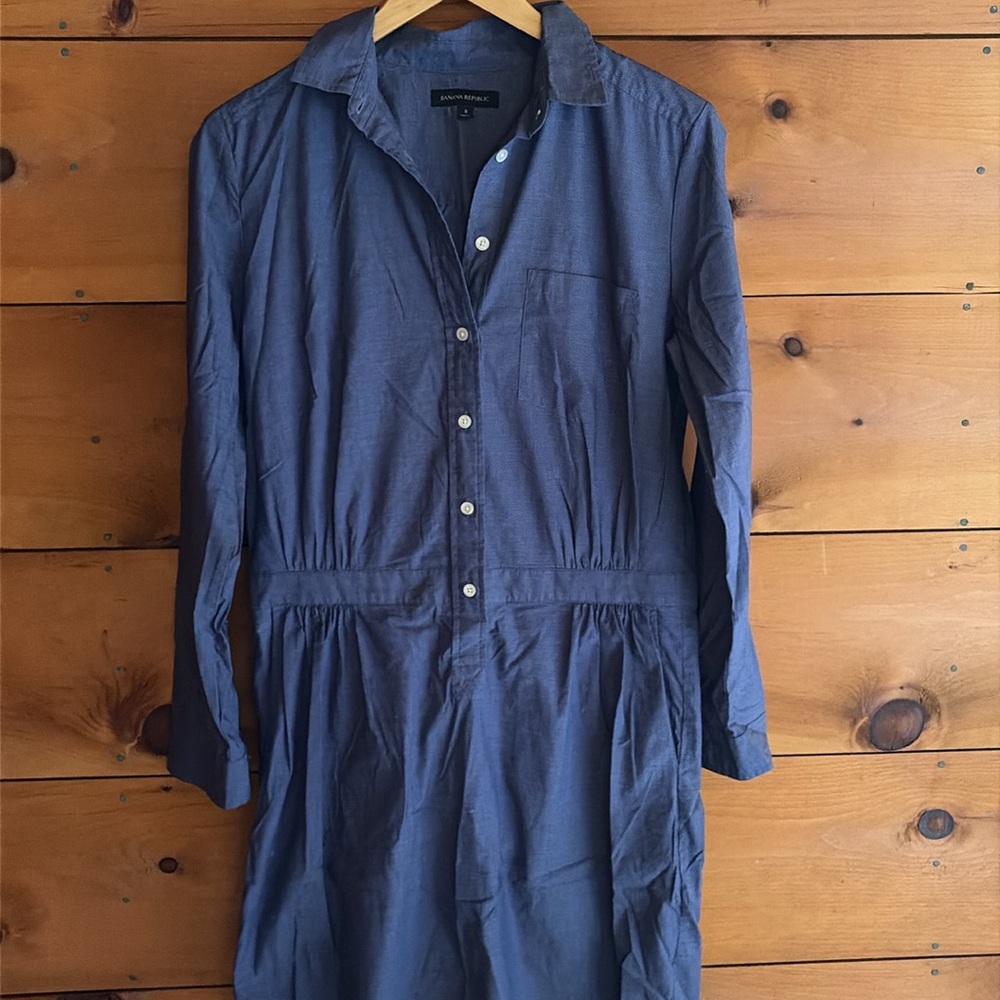 Banana Republic Navy Long-Sleeve Shirt Dress